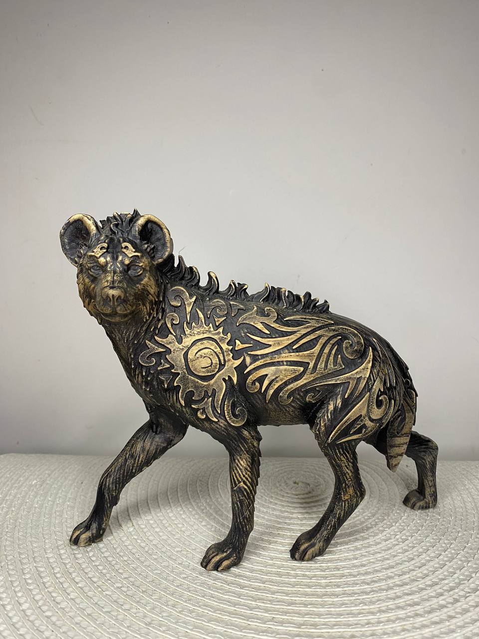 Hyena Figurine — Hand-Carved Ash Wood African Animal Totem Spirit Guide