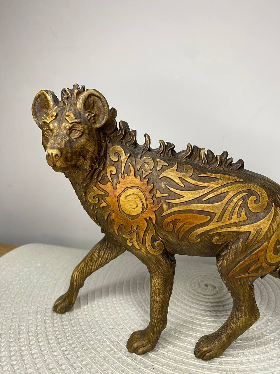 Hyena Figurine — Hand-Carved Ash Wood African Animal Totem Spirit Guide