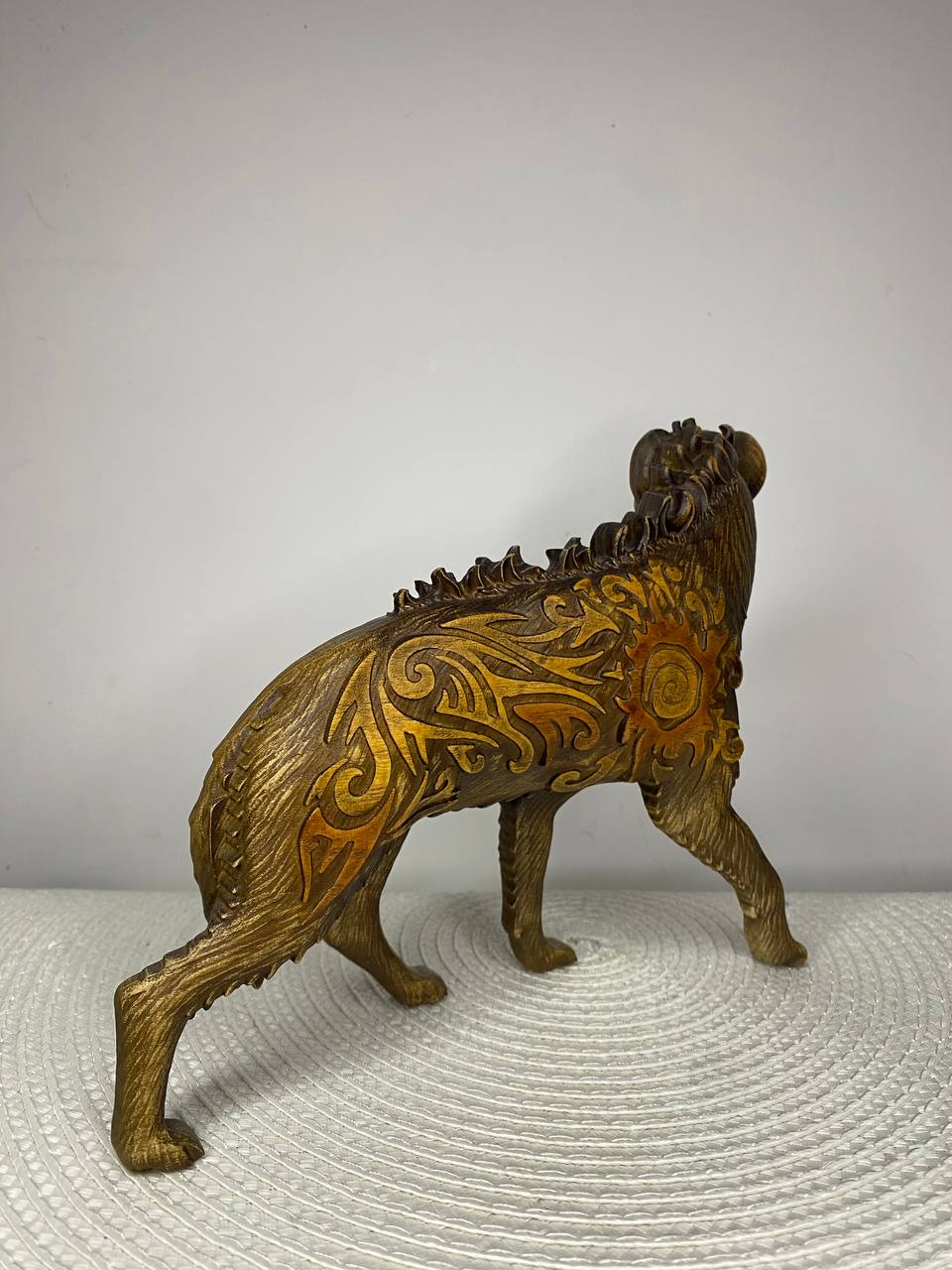 Hyena Figurine — Hand-Carved Ash Wood African Animal Totem Spirit Guide