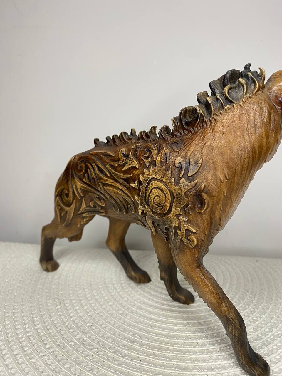 Hyena Figurine — Hand-Carved Ash Wood African Animal Totem Spirit Guide