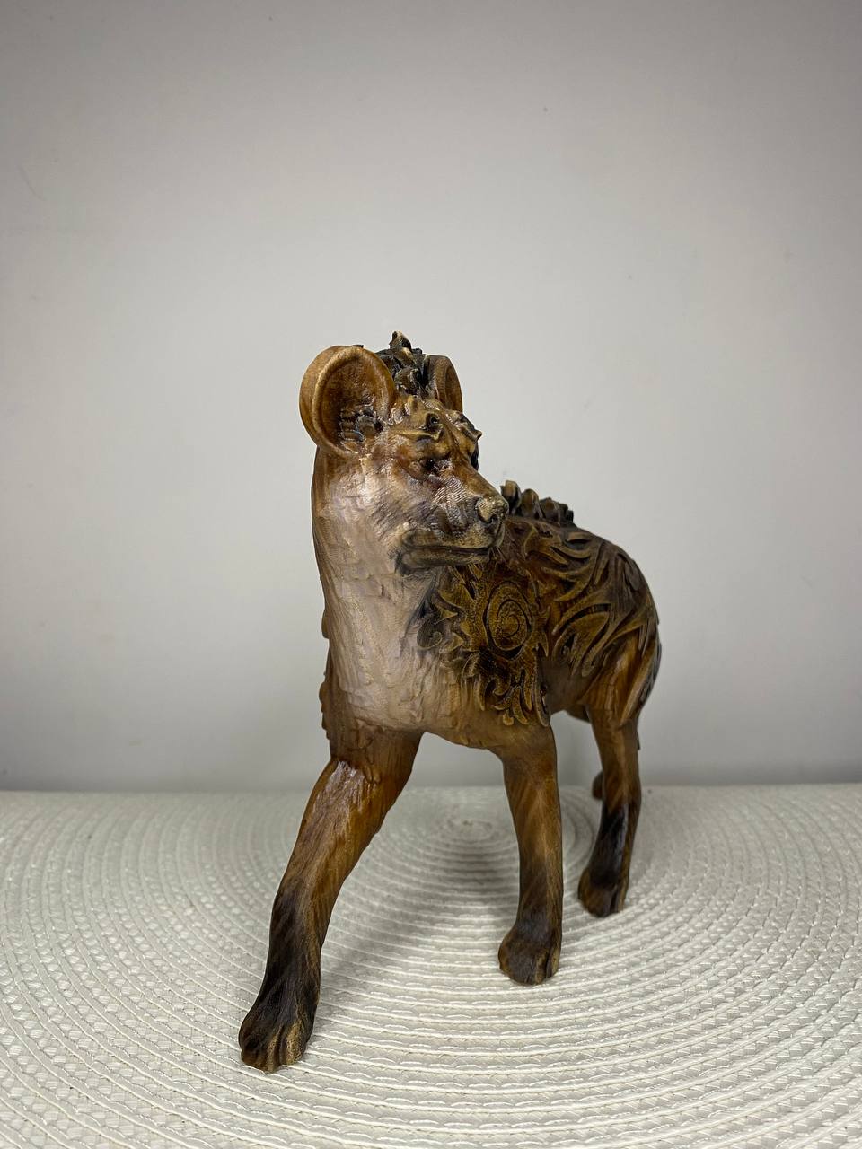 Hyena Figurine — Hand-Carved Ash Wood African Animal Totem Spirit Guide