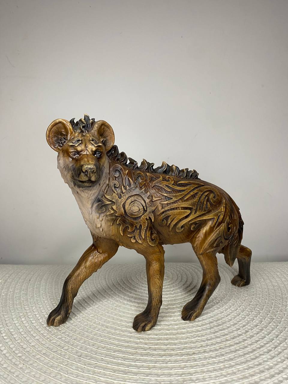Hyena Figurine — Hand-Carved Ash Wood African Animal Totem Spirit Guide