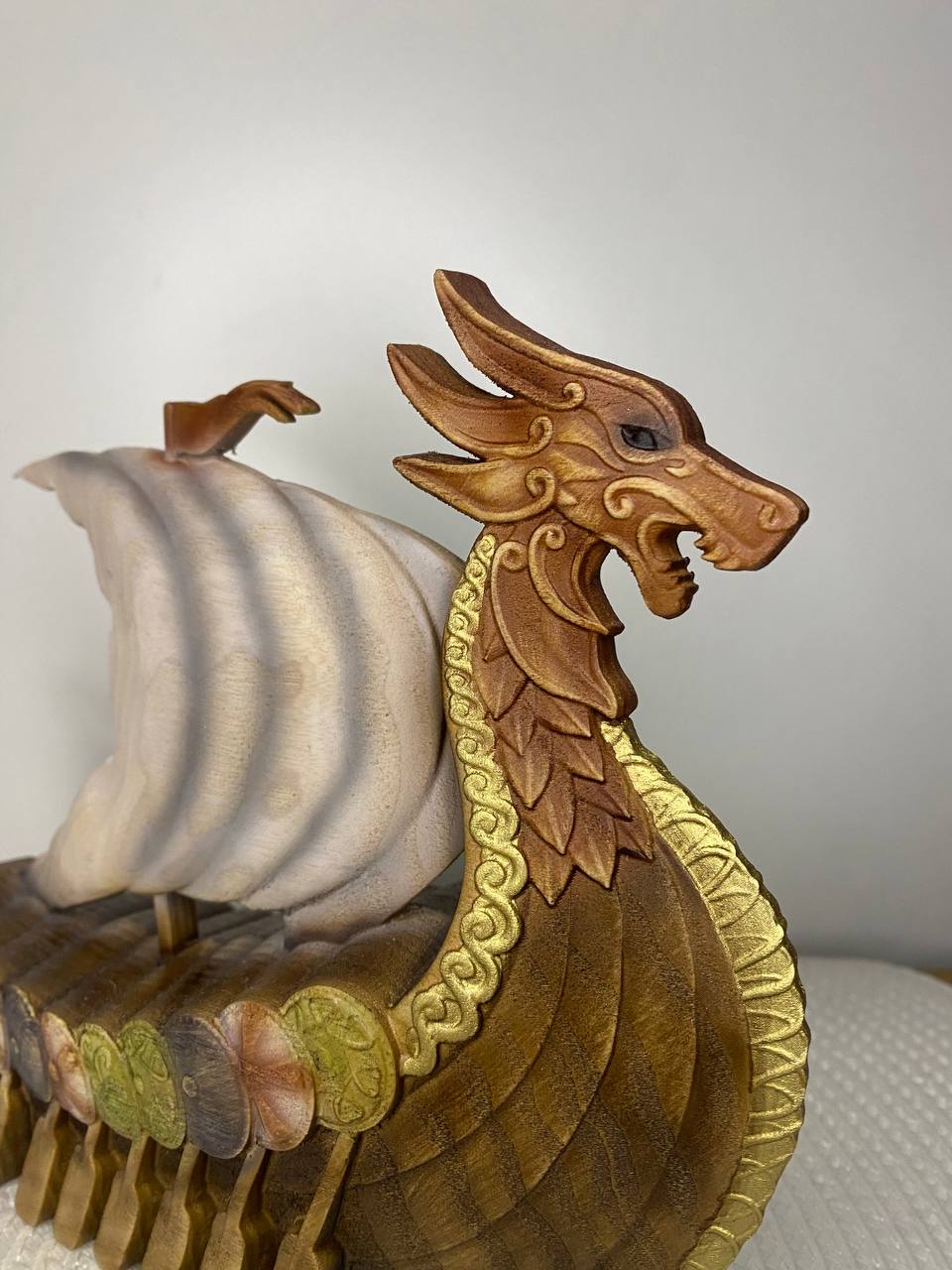 Dragon Drakkar Odin Viking Longship - Figurine Wooden