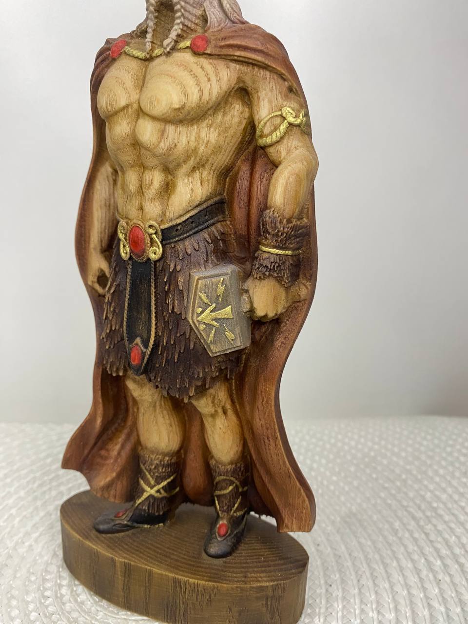 Thor Norse God Wood Statue | Handcarved Mjolnir Figurine