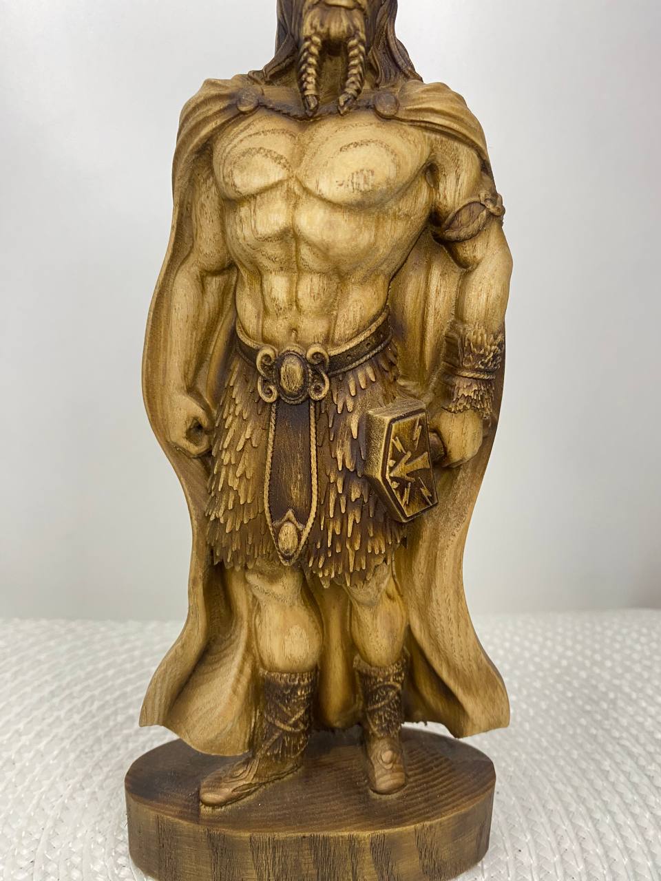Thor Norse God Wood Statue | Handcarved Mjolnir Figurine