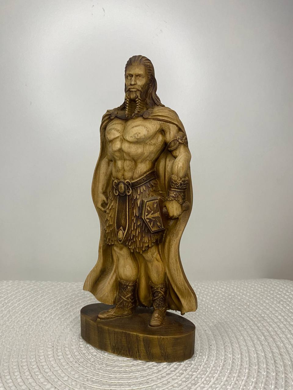 Thor Norse God Wood Statue | Handcarved Mjolnir Figurine