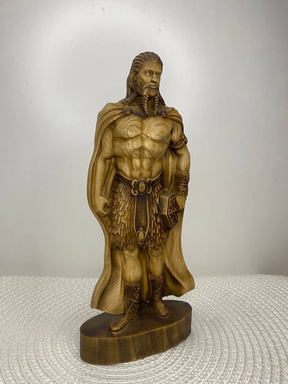 Thor Norse God Wood Statue | Handcarved Mjolnir Figurine