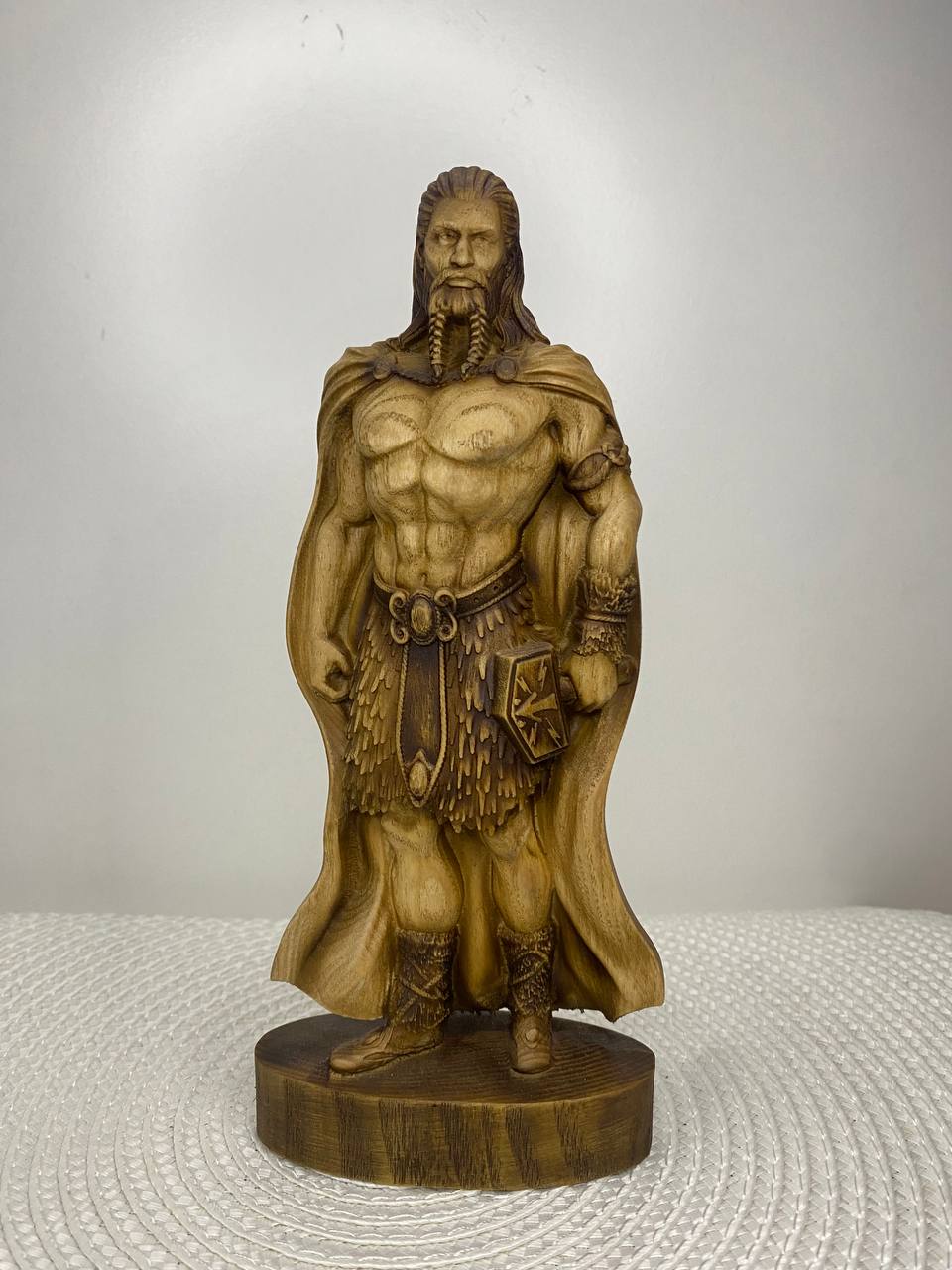 Thor Norse God Wood Statue | Handcarved Mjolnir Figurine