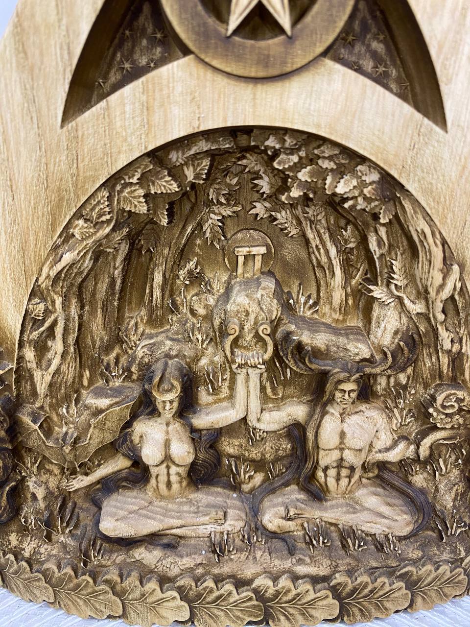 Gods of Moon and Sun Sculpture — Wooden Celtic Druid Pagan Decor
