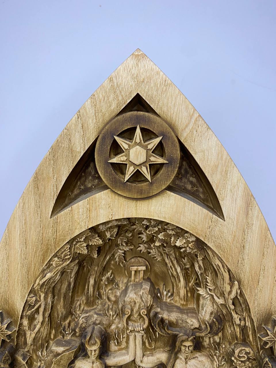 Gods of Moon and Sun Sculpture — Wooden Celtic Druid Pagan Decor