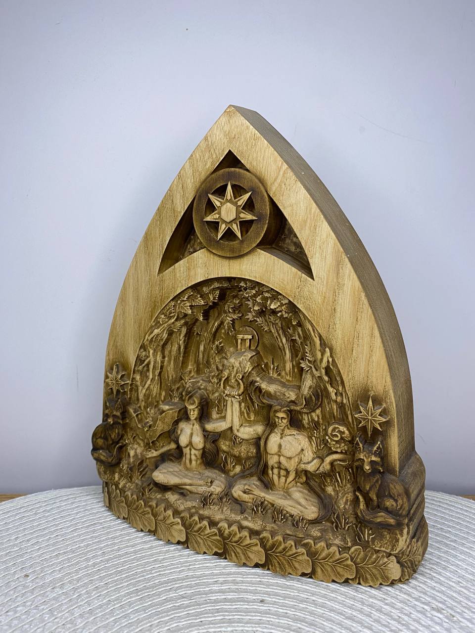 Gods of Moon and Sun Sculpture — Wooden Celtic Druid Pagan Decor