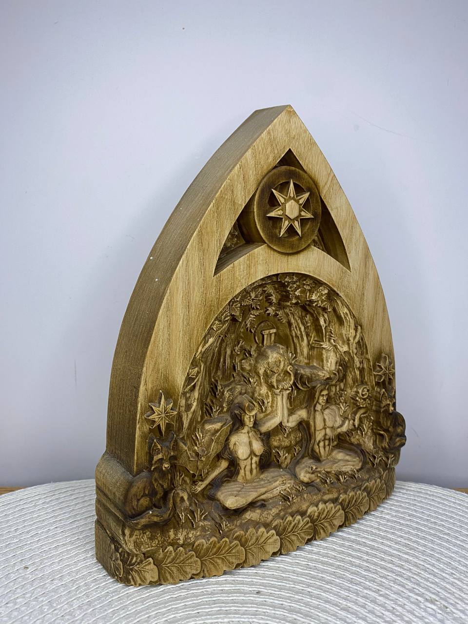 Gods of Moon and Sun Sculpture — Wooden Celtic Druid Pagan Decor