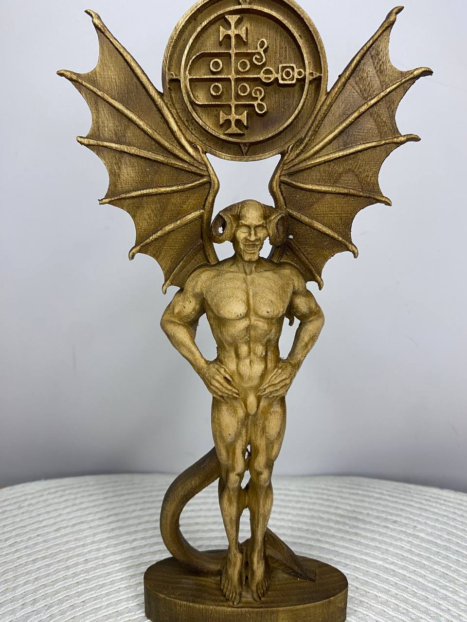 Gaap Wooden Demon Statue – Hand Carved Ars Goetia Sigil Occult Gothic Altar Decor