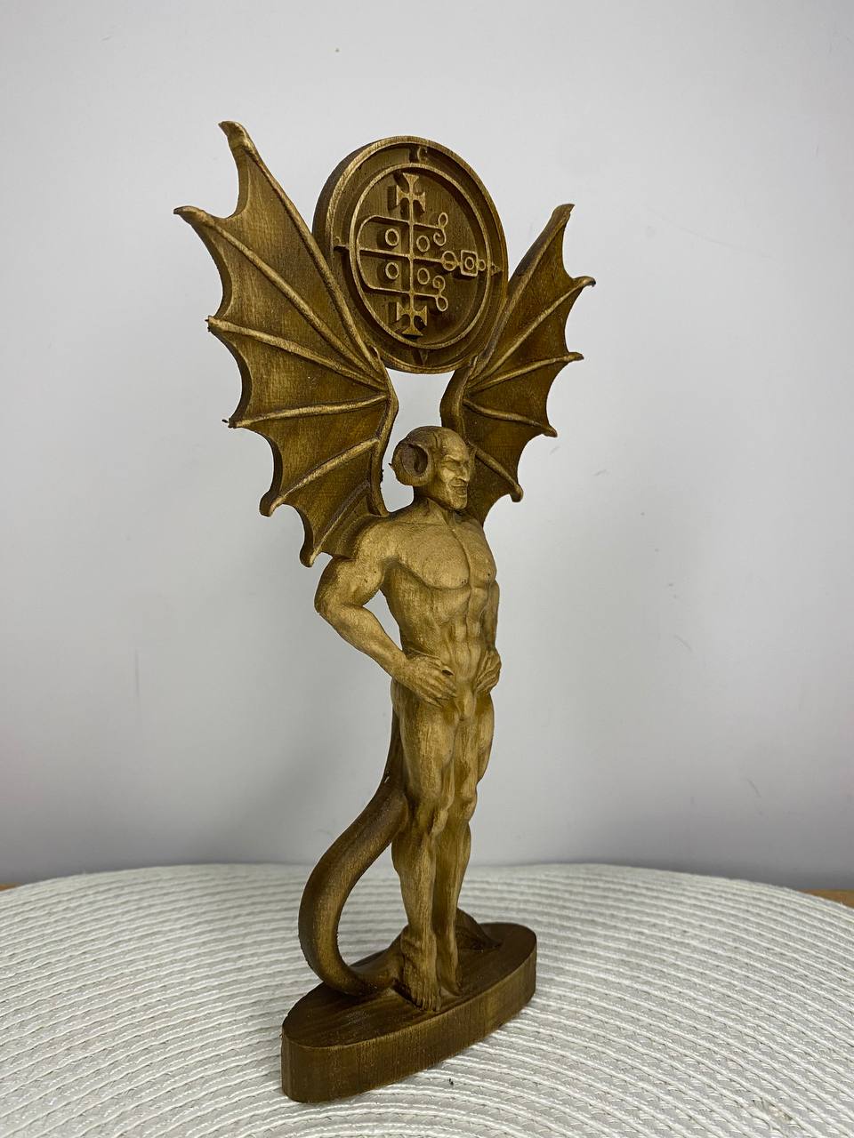 Gaap Wooden Demon Statue – Hand Carved Ars Goetia Sigil Occult Gothic Altar Decor