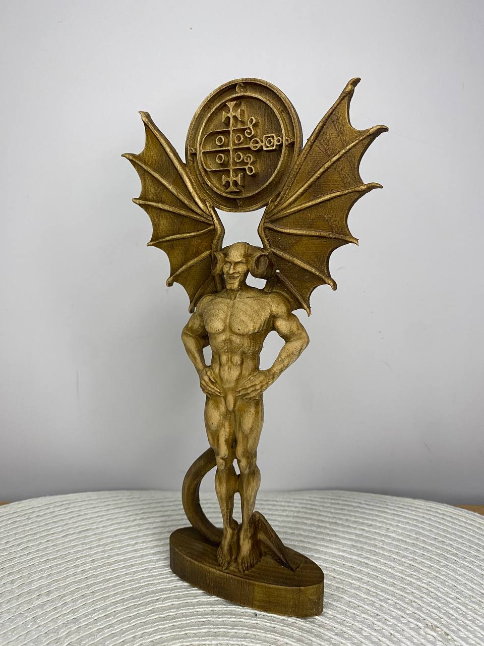 Gaap Wooden Demon Statue – Hand Carved Ars Goetia Sigil Occult Gothic Altar Decor
