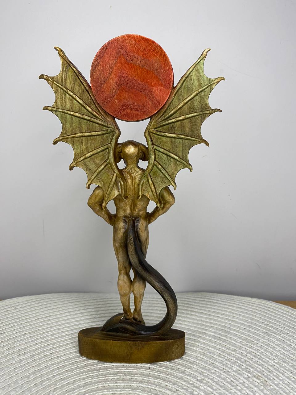Gaap Wooden Demon Statue – Hand Carved Ars Goetia Sigil Occult Gothic Altar Decor
