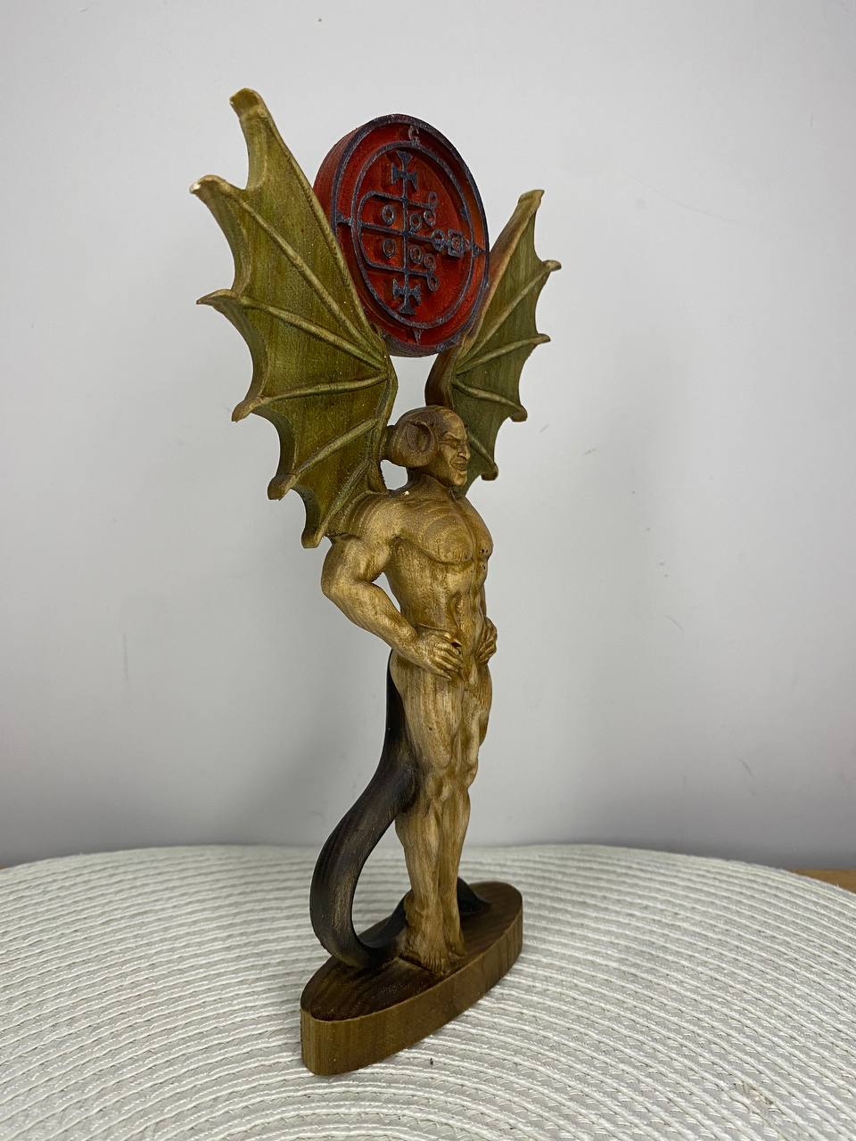 Gaap Wooden Demon Statue – Hand Carved Ars Goetia Sigil Occult Gothic Altar Decor