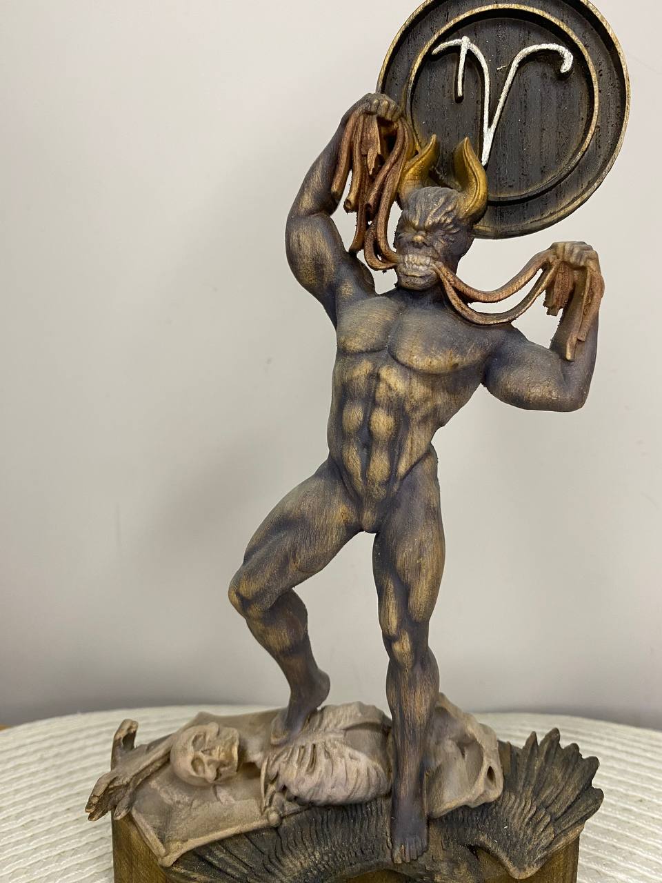Eurynomous Demon Statue — Hand-Carved Ash Wood Greek Underworld Demon Sculpture