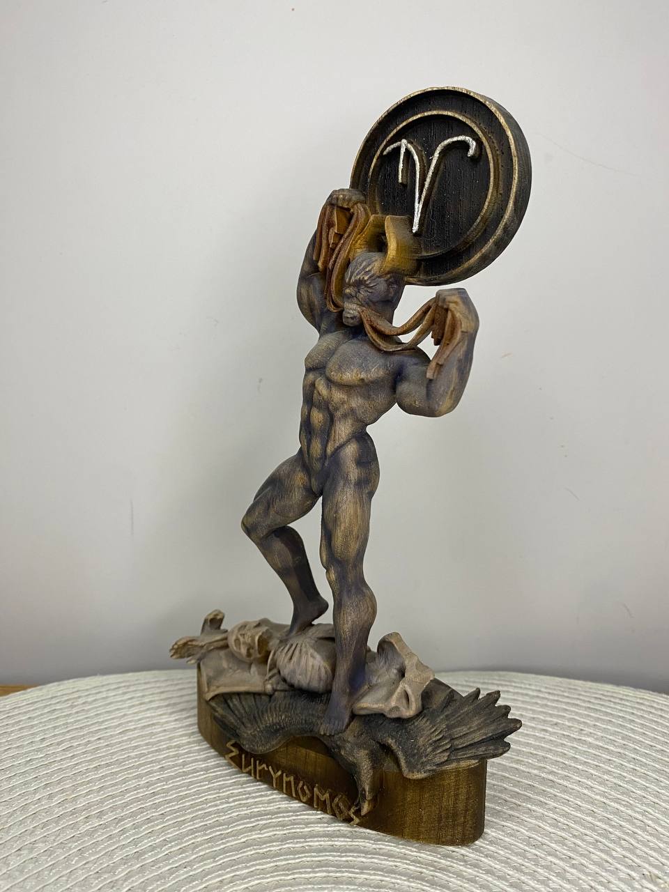 Eurynomous Demon Statue — Hand-Carved Ash Wood Greek Underworld Demon Sculpture