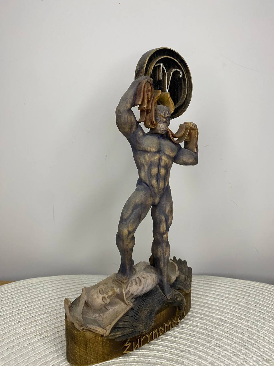 Eurynomous Demon Statue — Hand-Carved Ash Wood Greek Underworld Demon Sculpture