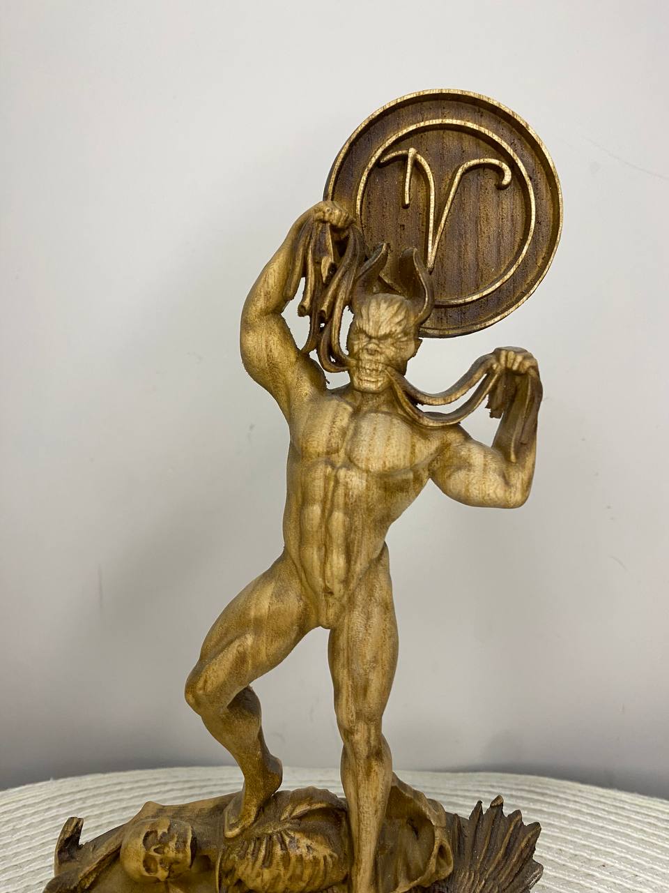 Eurynomous Demon Statue — Hand-Carved Ash Wood Greek Underworld Demon Sculpture