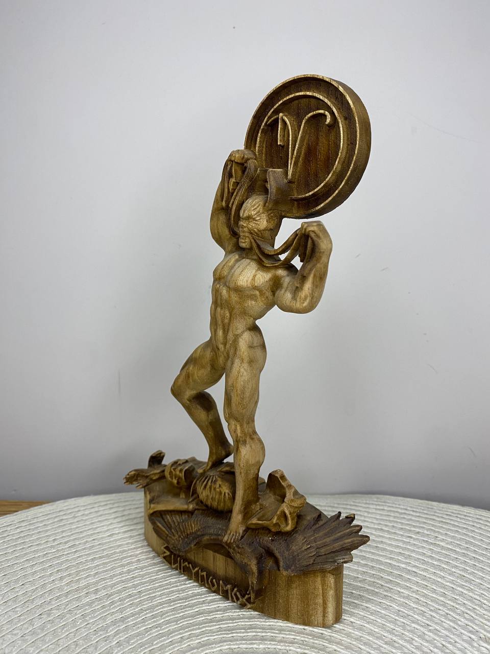 Eurynomous Demon Statue — Hand-Carved Ash Wood Greek Underworld Demon Sculpture