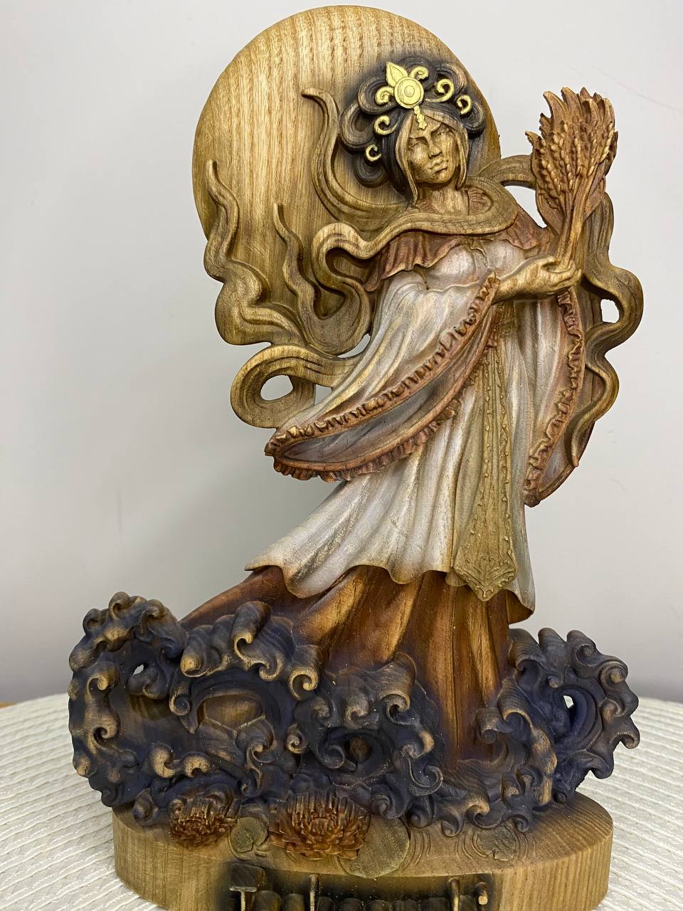 Jacheongbi Statue | Hand-Carved Korean Goddess of Abundance Wood