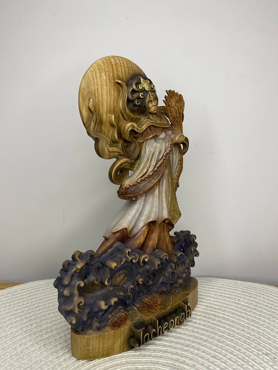 Jacheongbi Statue | Hand-Carved Korean Goddess of Abundance Wood