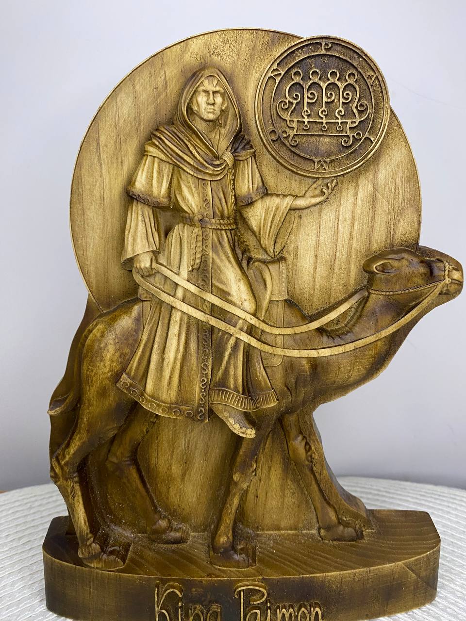 King Paimon Statue — Hand-Carved Ash Wood Goetia Demon King Occult Altar Sculpture