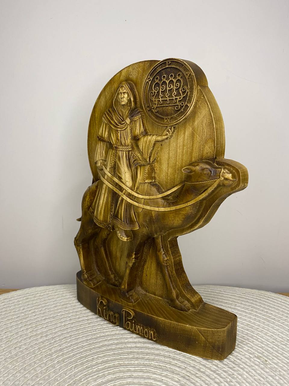 King Paimon Statue — Hand-Carved Ash Wood Goetia Demon King Occult Altar Sculpture