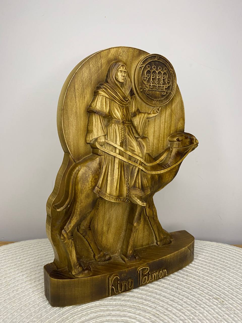 King Paimon Statue — Hand-Carved Ash Wood Goetia Demon King Occult Altar Sculpture