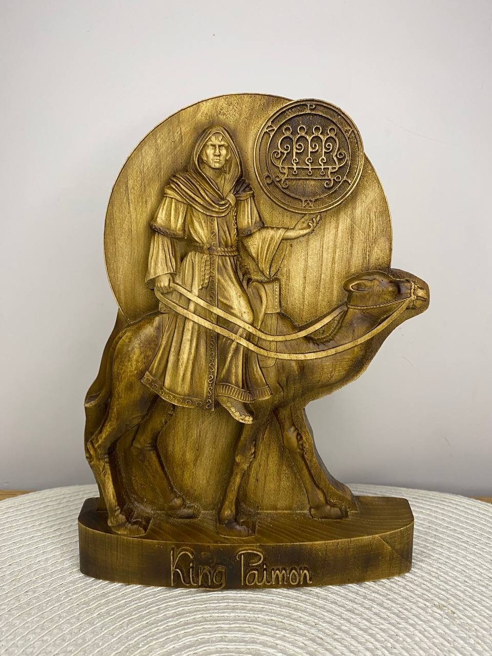 King Paimon Statue — Hand-Carved Ash Wood Goetia Demon King Occult Altar Sculpture