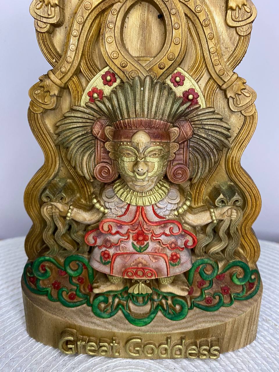 Great Goddess Statue — Hand-Carved Ash Wood Mesoamerican Mythology & Folk Art Sculpture