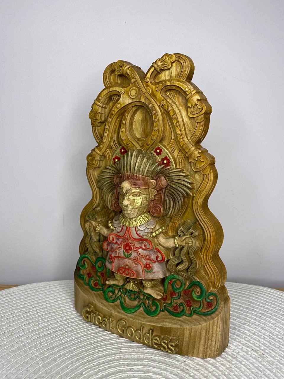 Great Goddess Statue — Hand-Carved Ash Wood Mesoamerican Mythology & Folk Art Sculpture