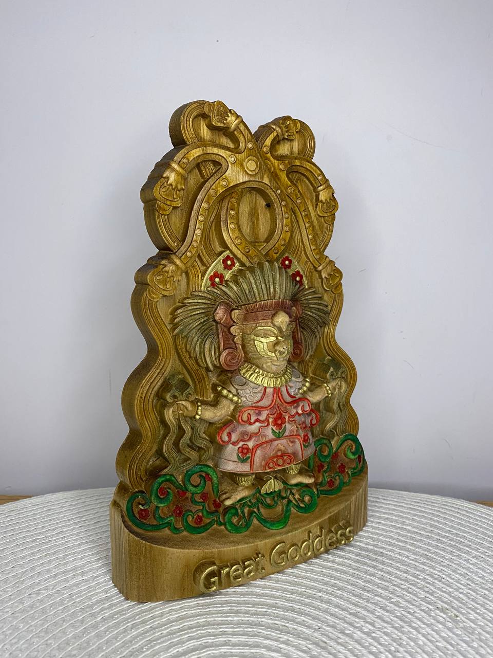 Great Goddess Statue — Hand-Carved Ash Wood Mesoamerican Mythology & Folk Art Sculpture