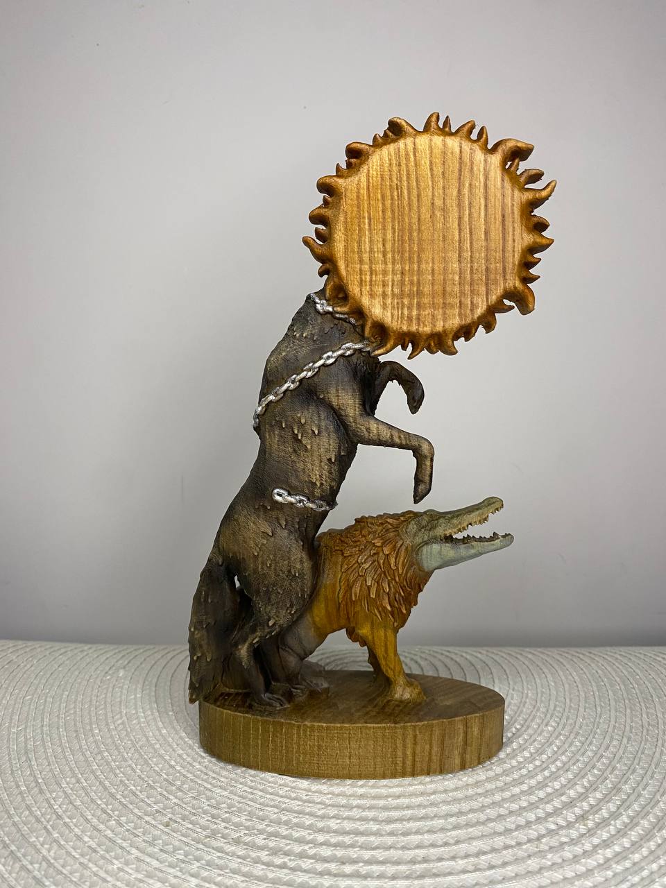 Fenrir & Ammit Statue — Norse and Egyptian Mythology Wood Carving
