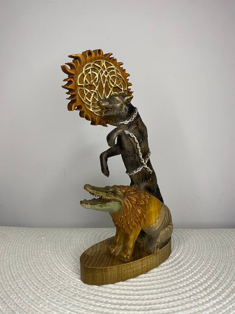 Fenrir & Ammit Statue — Norse and Egyptian Mythology Wood Carving
