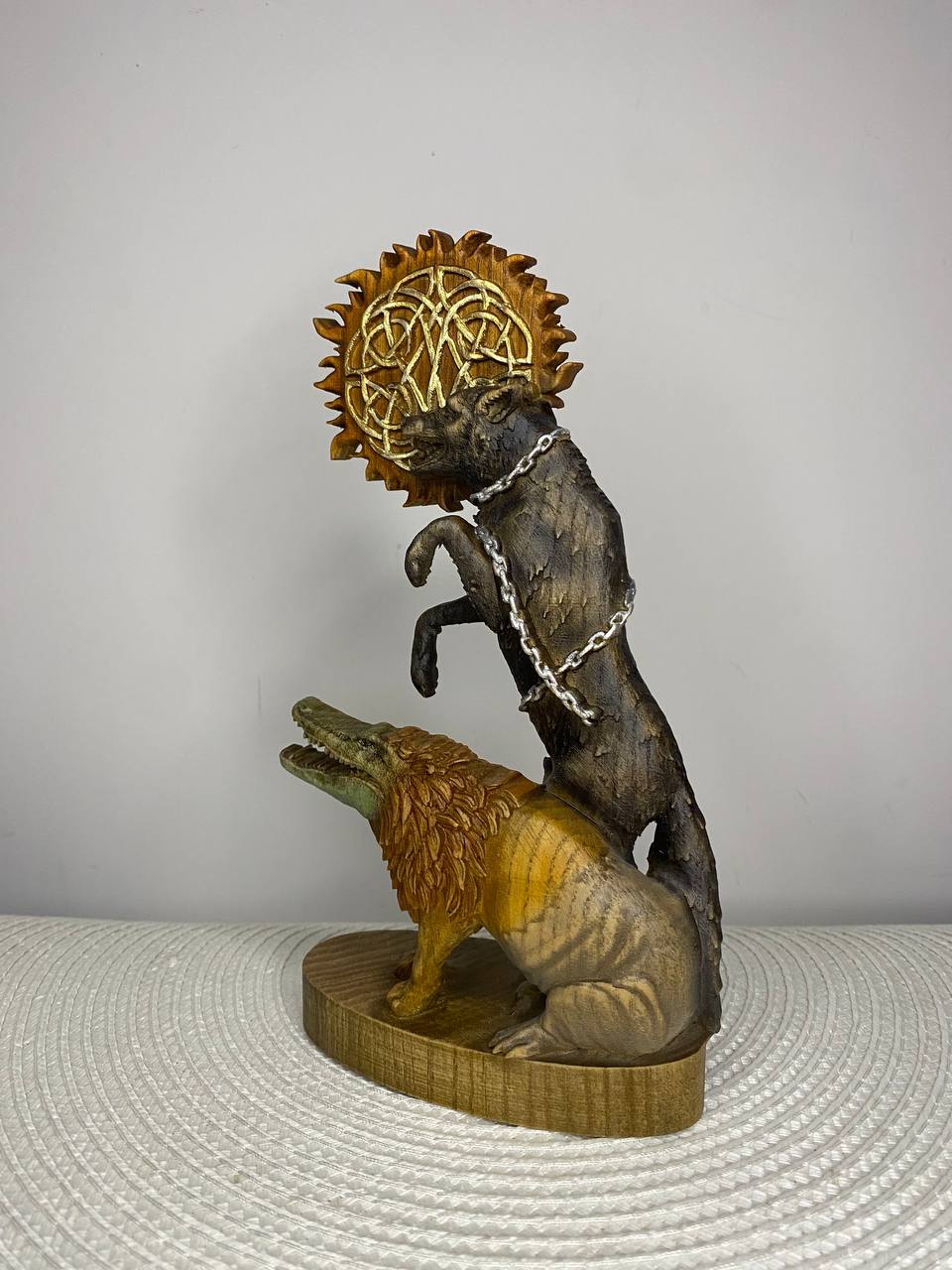 Fenrir & Ammit Statue — Norse and Egyptian Mythology Wood Carving