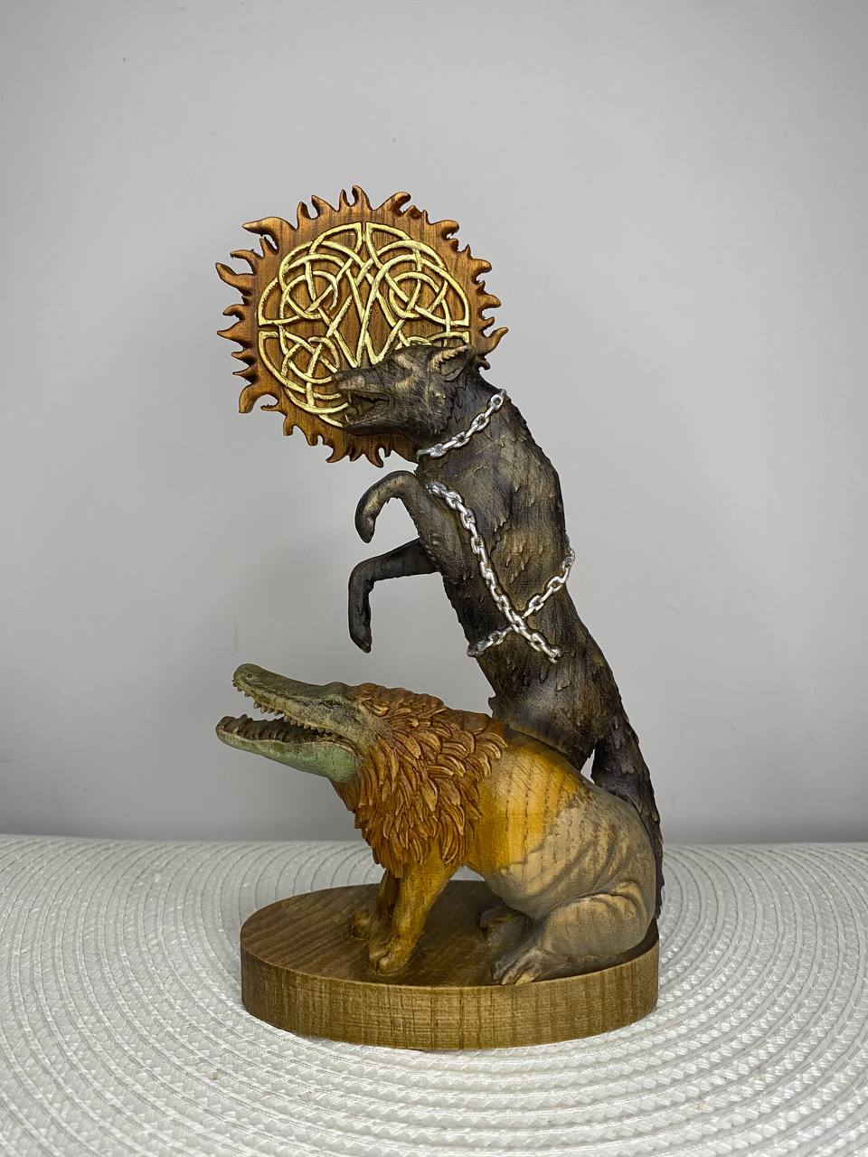 Fenrir & Ammit Statue — Norse and Egyptian Mythology Wood Carving