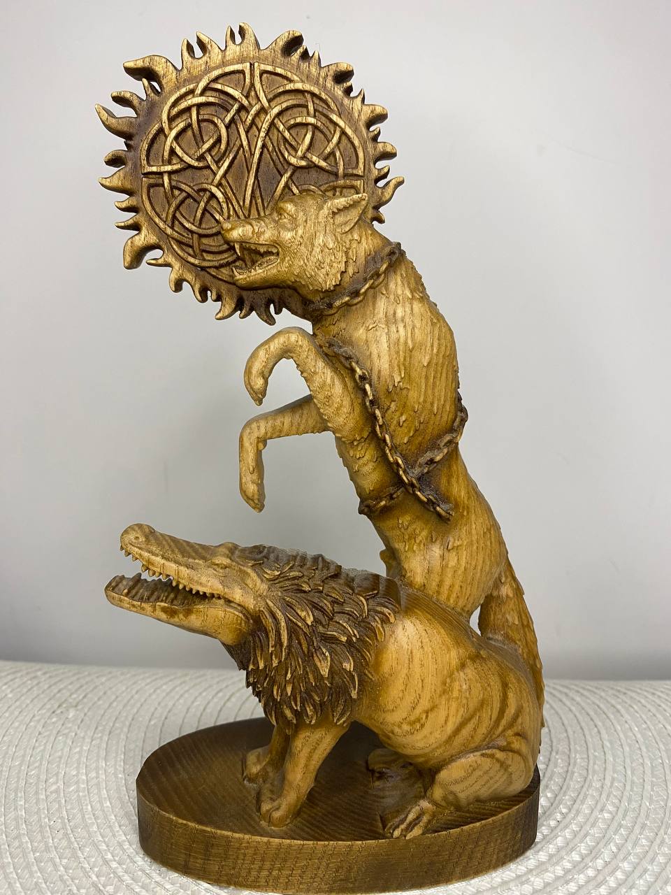 Fenrir & Ammit Statue — Norse and Egyptian Mythology Wood Carving
