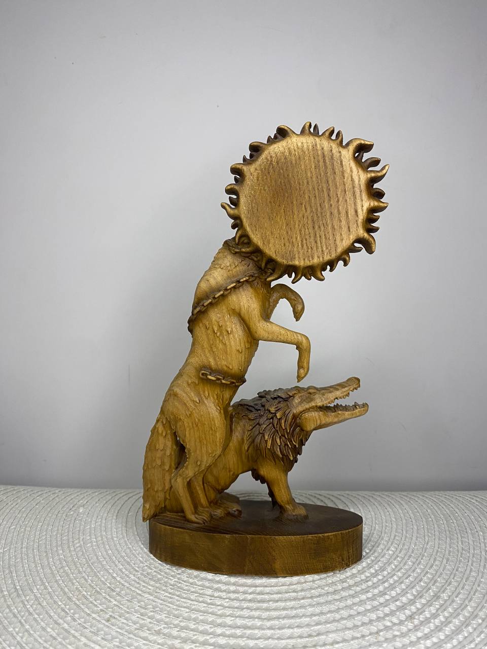 Fenrir & Ammit Statue — Norse and Egyptian Mythology Wood Carving