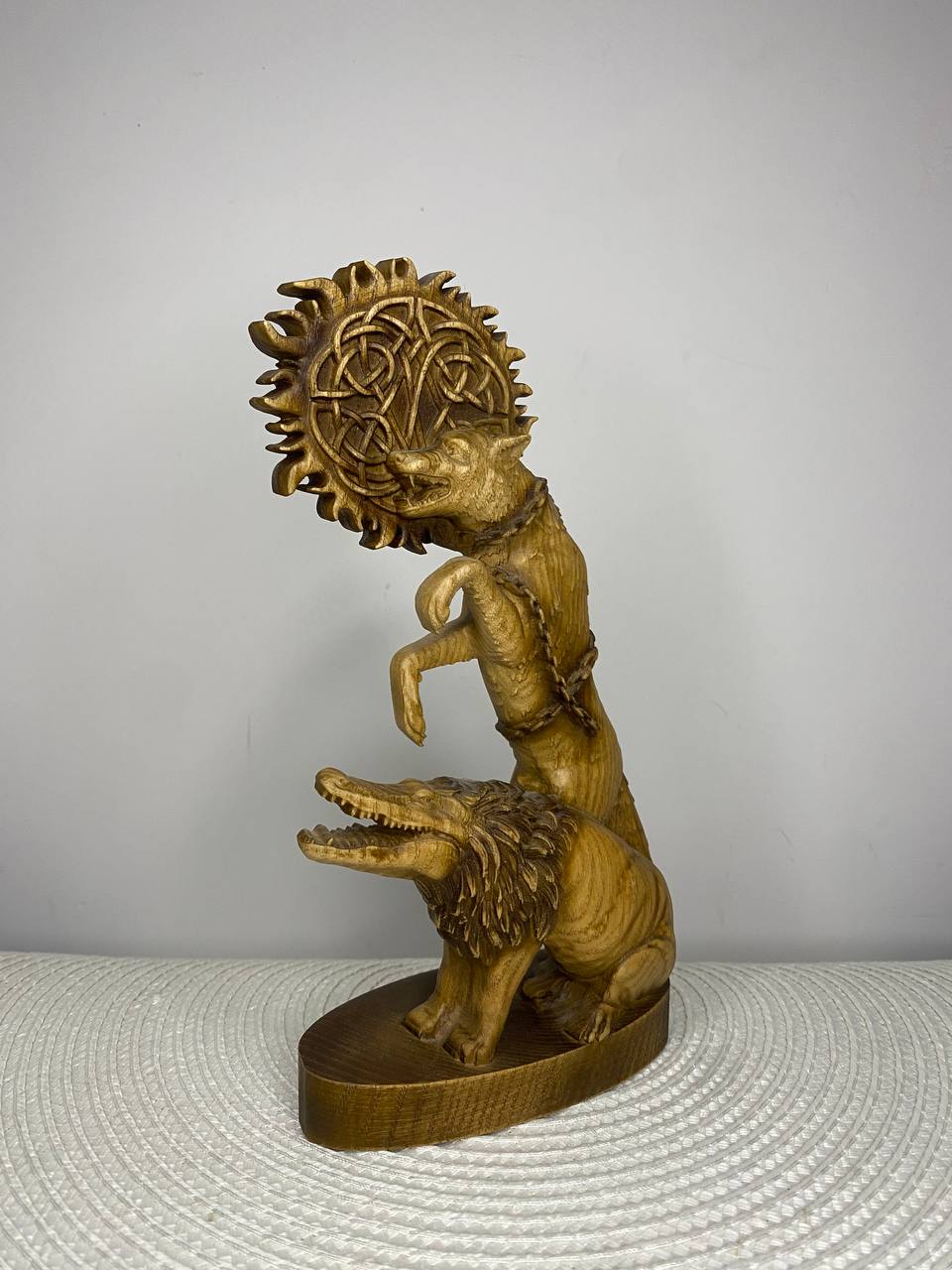Fenrir & Ammit Statue — Norse and Egyptian Mythology Wood Carving