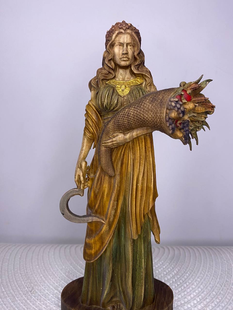 Demeter Wooden Statue – Greek Goddess of Harvest, Fertility & Earth Mythology Decor
