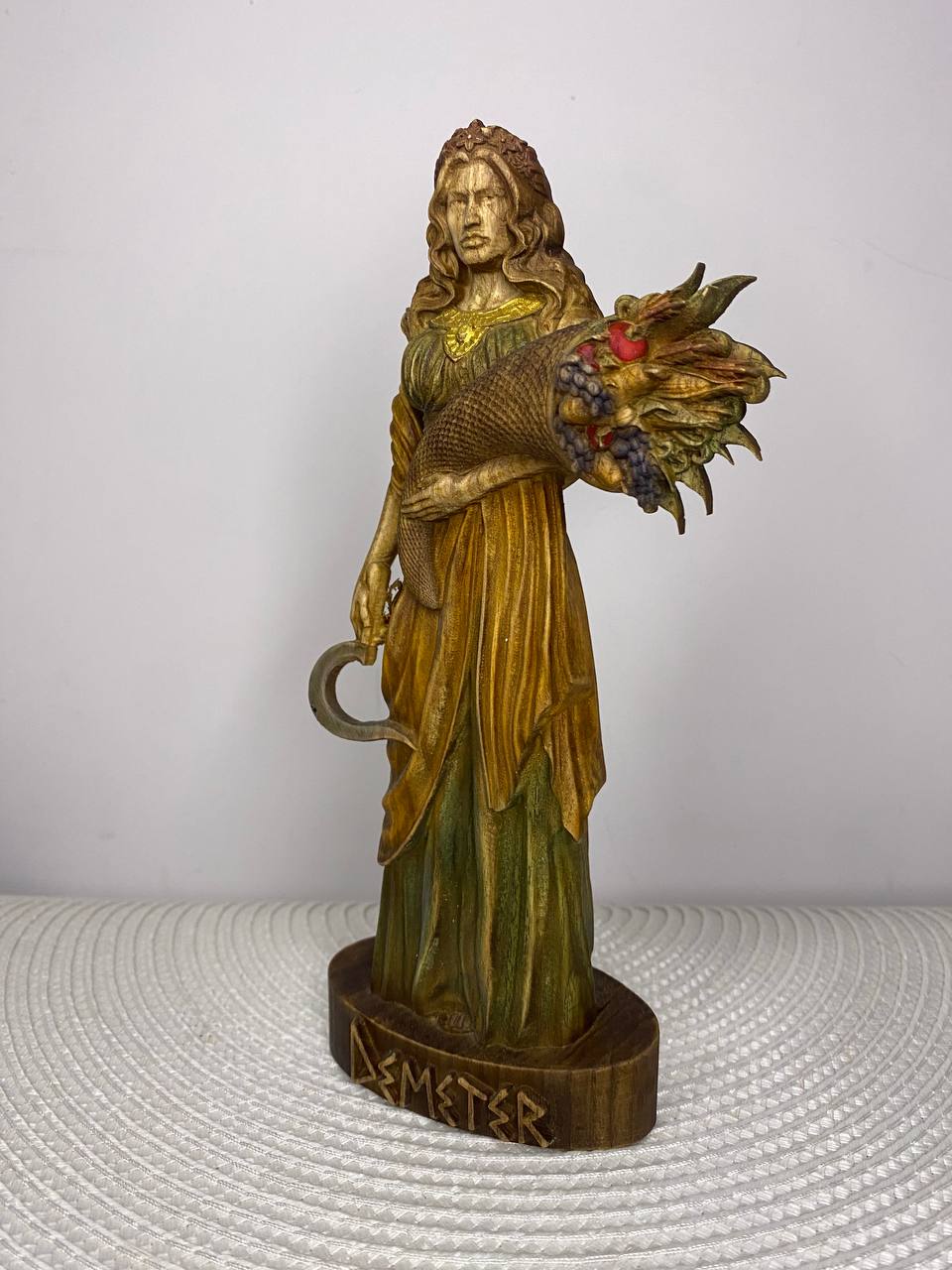 Demeter Wooden Statue – Greek Goddess of Harvest, Fertility & Earth Mythology Decor