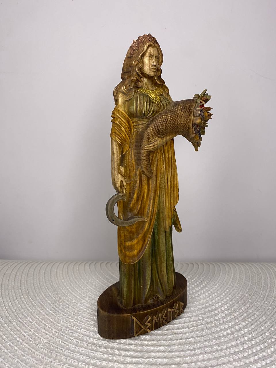 Demeter Wooden Statue – Greek Goddess of Harvest, Fertility & Earth Mythology Decor