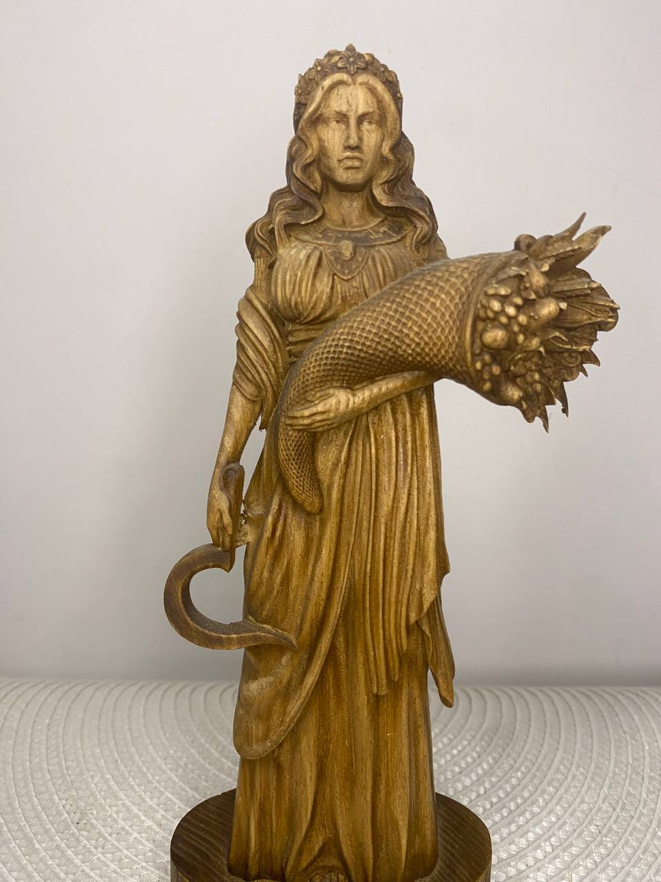 Demeter Wooden Statue – Greek Goddess of Harvest, Fertility & Earth Mythology Decor