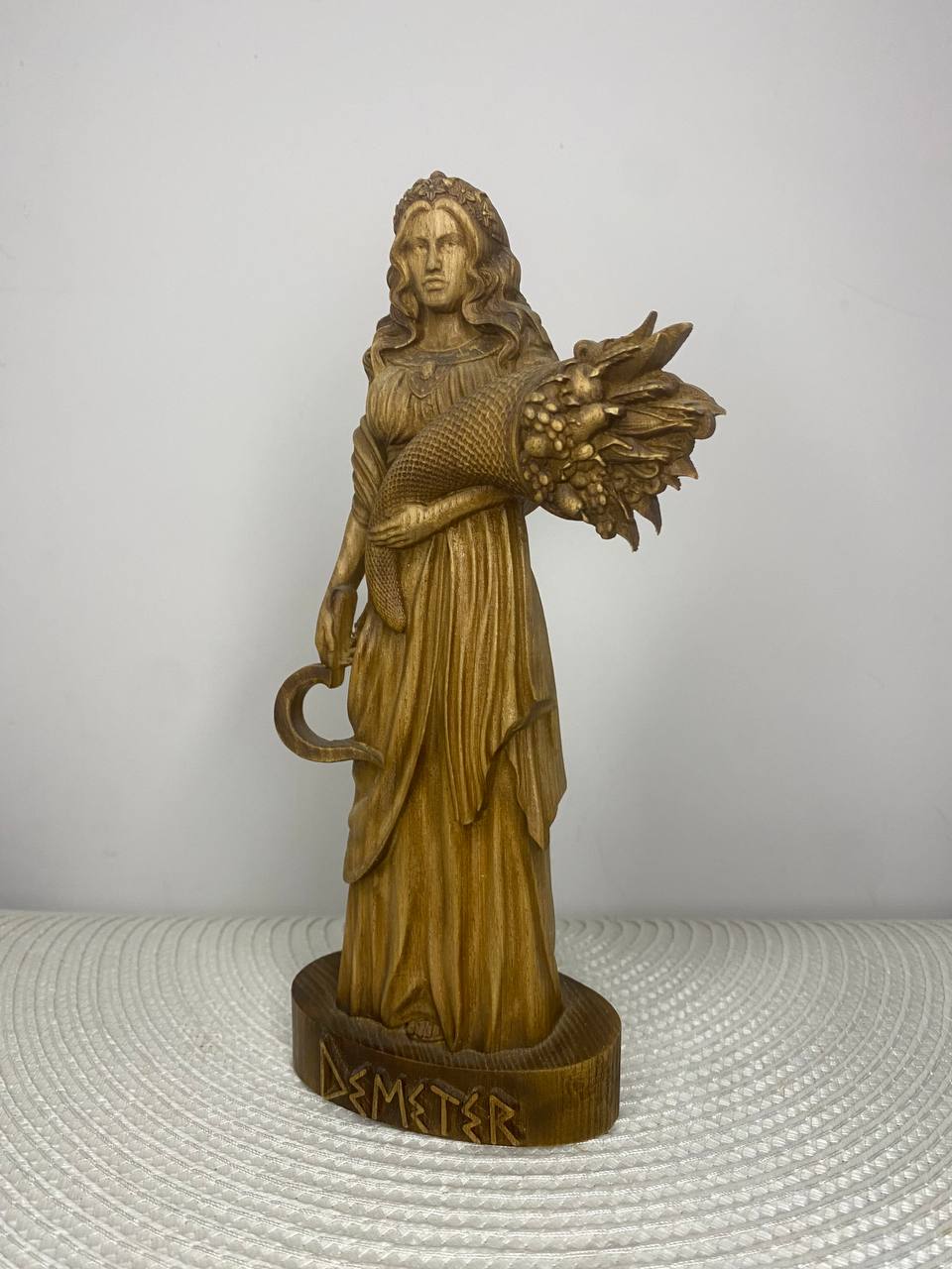 Demeter Wooden Statue – Greek Goddess of Harvest, Fertility & Earth Mythology Decor
