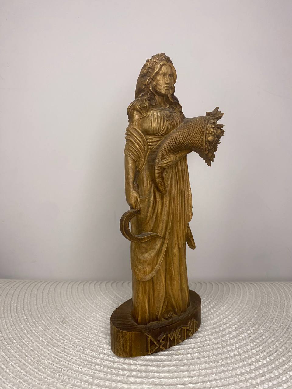 Demeter Wooden Statue – Greek Goddess of Harvest, Fertility & Earth Mythology Decor
