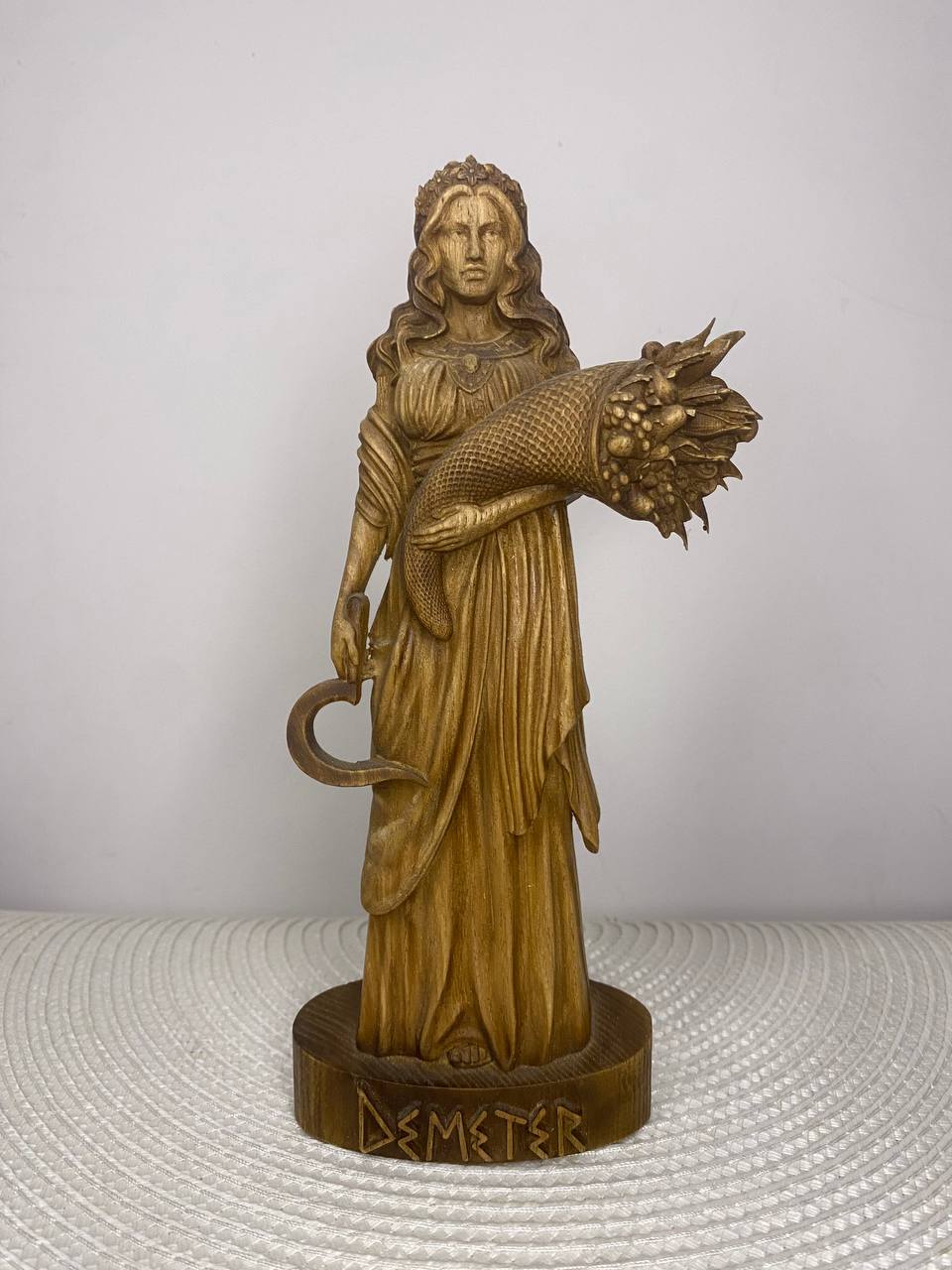 Demeter Wooden Statue – Greek Goddess of Harvest, Fertility & Earth Mythology Decor