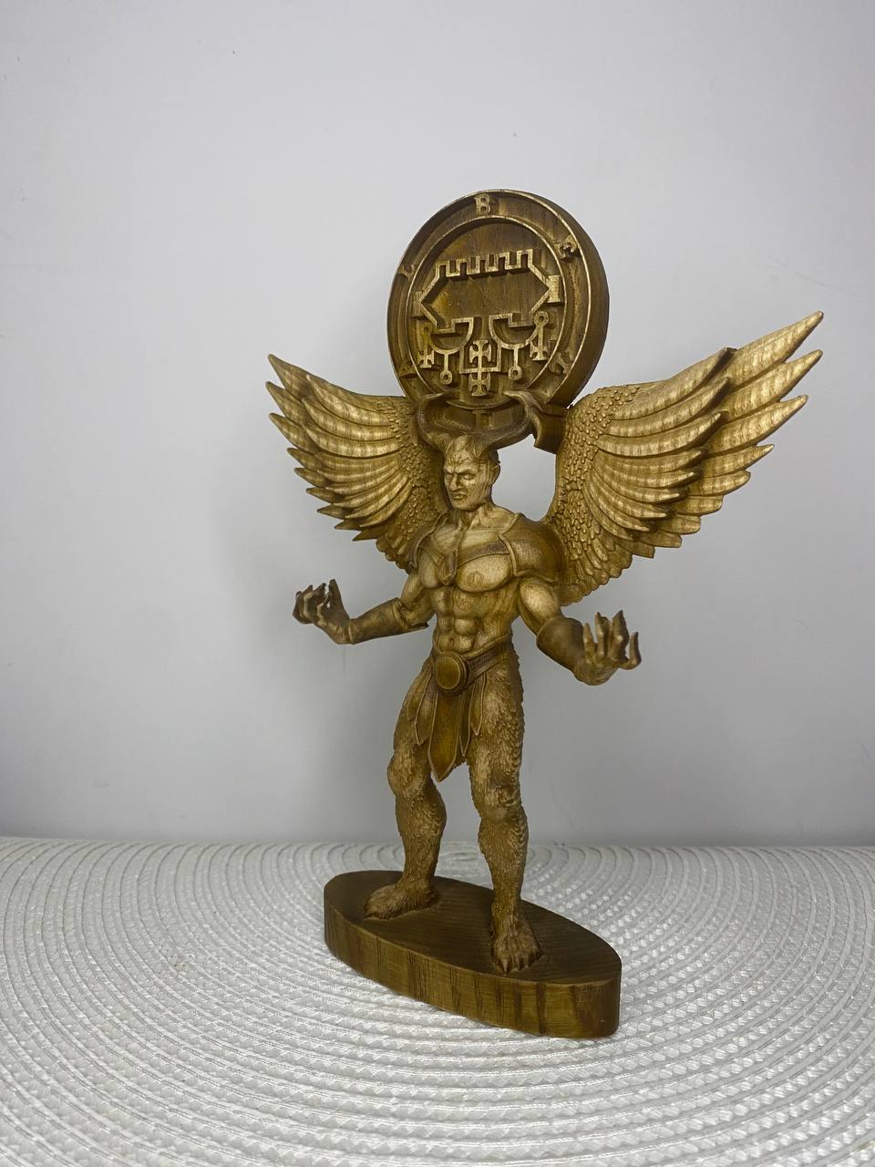 Belial Wooden Demon Statue – Winged Ars Goetia Sigil Sculpture Occult Gothic Altar Decor